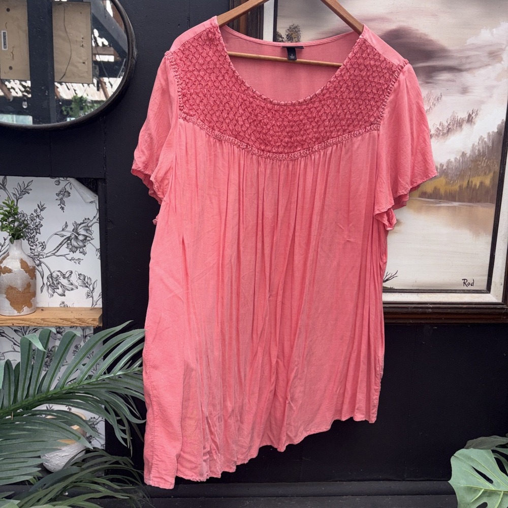 Women's 18/20 Flowy Bohemian Woven Collar Yogi Tunic Blouse Torrid 2